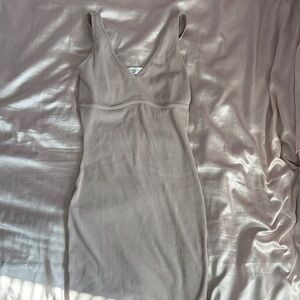 Popular 21 Ribbed V-Neck Dress in Taupe